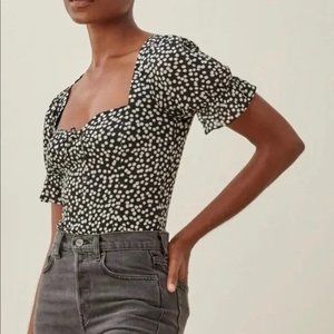 Reformation Delevan Top in Black White Pearls in Size 2
